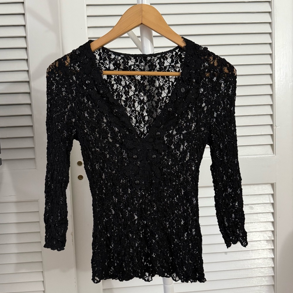 Y2K Black Lace Top with beaded neckline